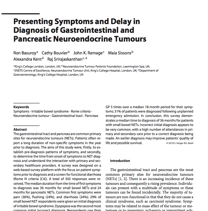 Presenting Symptoms and Delay in Diagnosis of Gastrointestinal and Pancreatic NETs